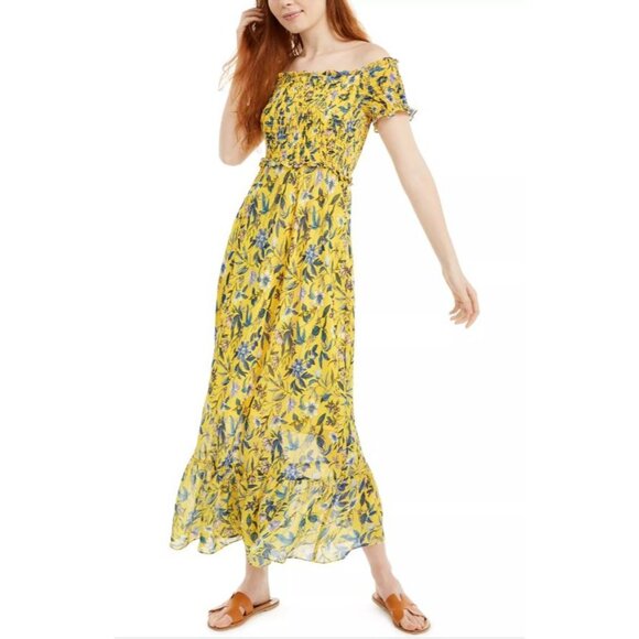 Sam Edelman Sheer Yellow Layered Floral Dress Size 10 - Picture 1 of 16
